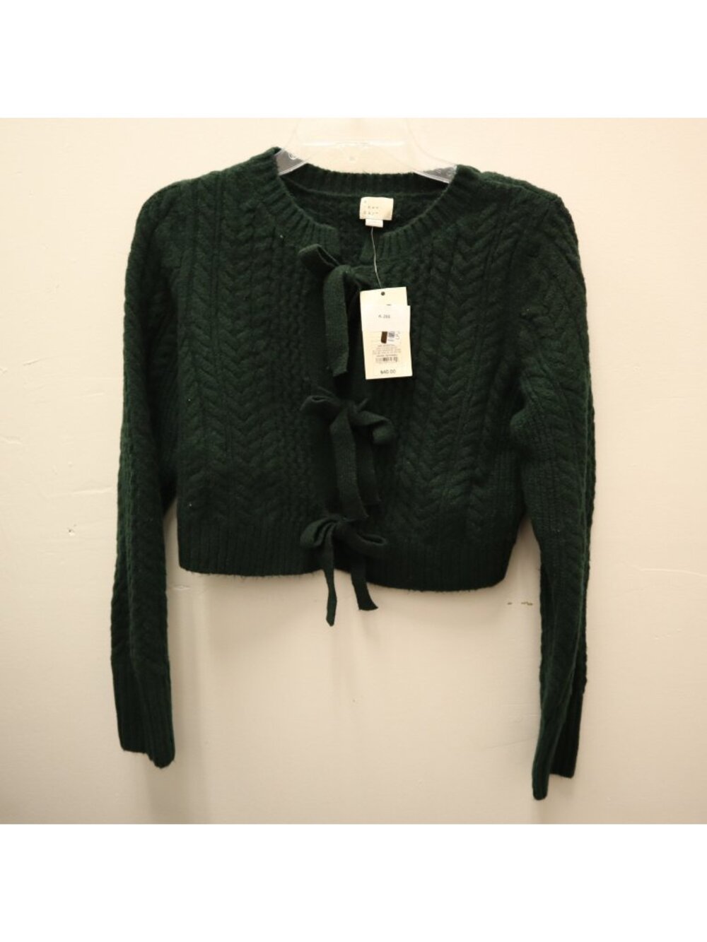 K-266 A New Day Women's Size XS Dark Green Knit Sweater With Bow Tie Accents